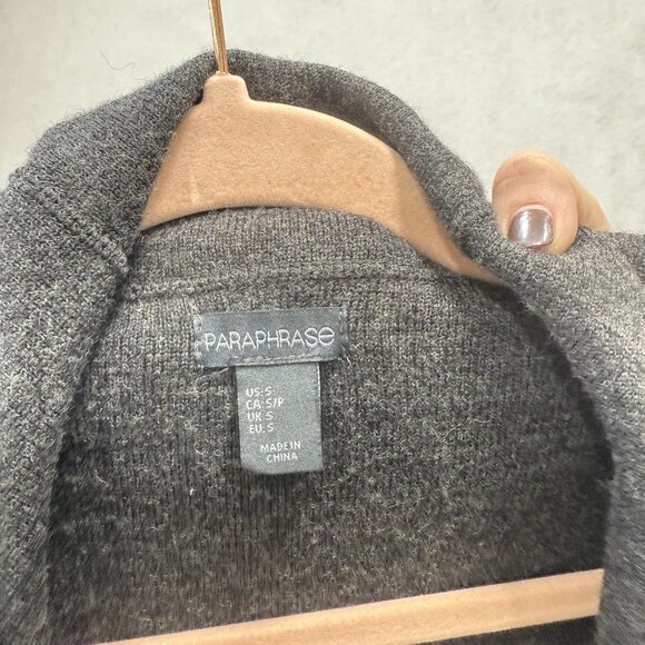 Paraphrase Sweater Womens Small Gray Hooded Belted Wool Colorblock Cardigan - Picture 4 of 8